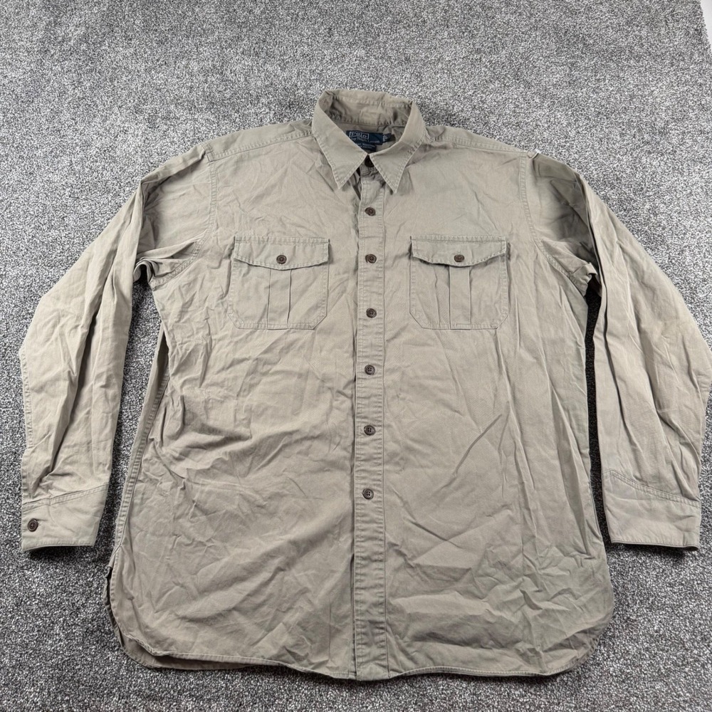 Polo Ralph Lauren Tobias Workshirt Large Tan Camp Cotton Utility Button Up - Picture 3 of 6